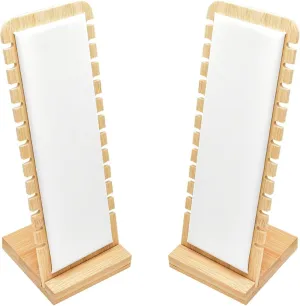2 Pack Bamboo Panel Jewelry Necklace Tabletop Display Boards Stand (White)