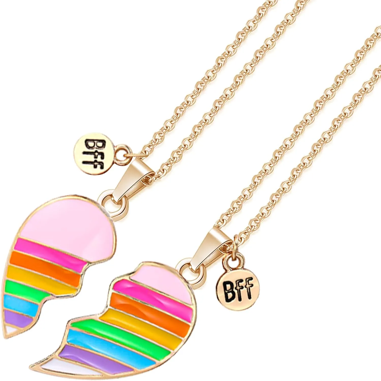 2 Pieces Half Heart BFF Necklace, Friendship Necklaces Best Friends Forever Rainbow Colored Mermaid Tail Pendant Friendship Gifts for Girls Women