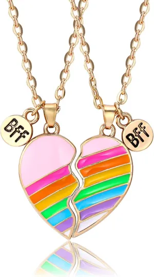 2 Pieces Half Heart BFF Necklace, Friendship Necklaces Best Friends Forever Rainbow Colored Mermaid Tail Pendant Friendship Gifts for Girls Women