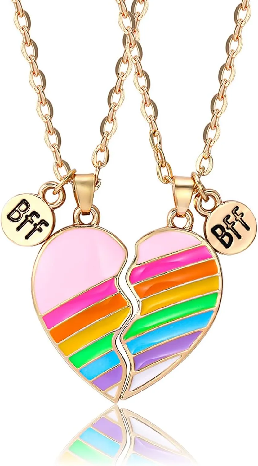 2 Pieces Half Heart BFF Necklace, Friendship Necklaces Best Friends Forever Rainbow Colored Mermaid Tail Pendant Friendship Gifts for Girls Women