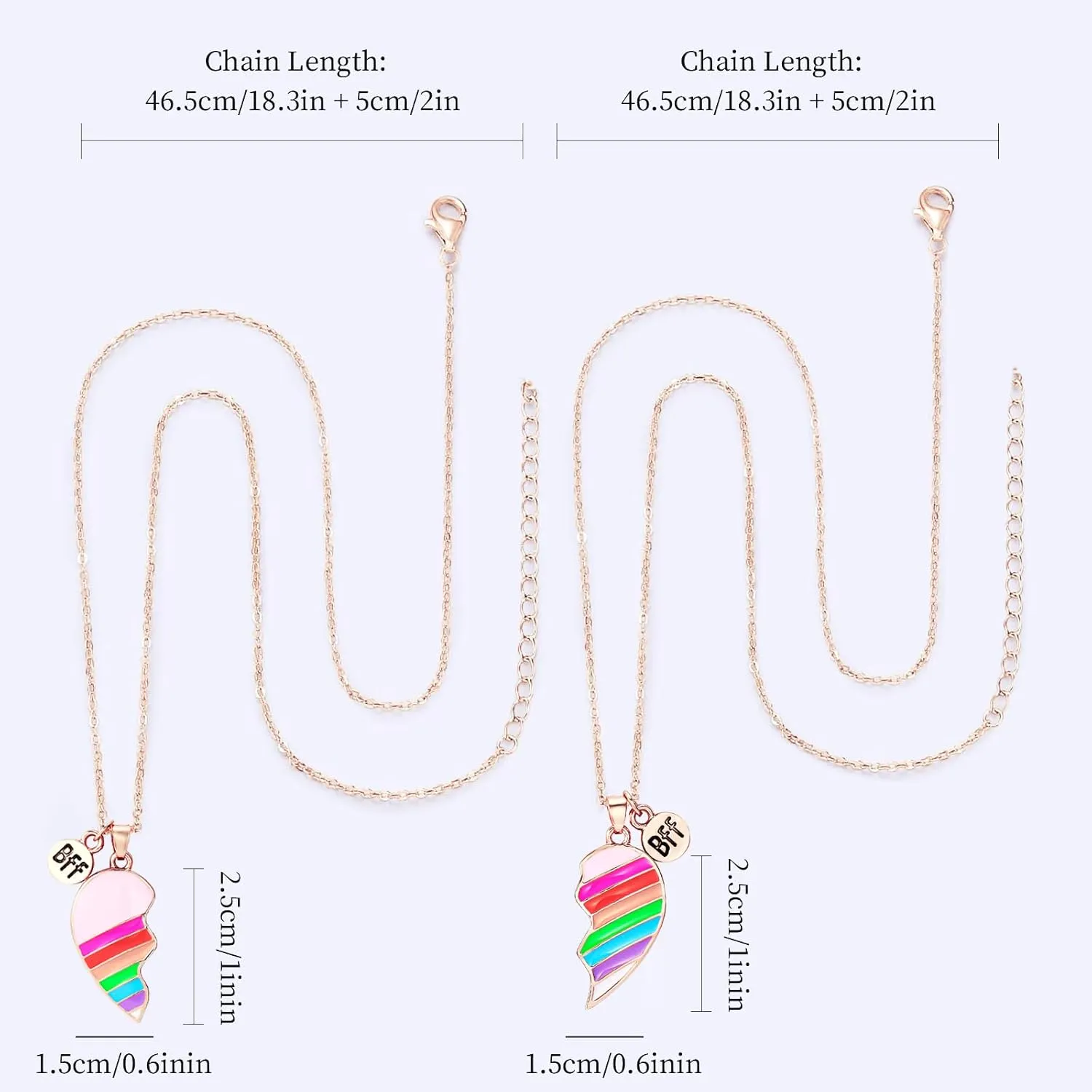 2 Pieces Half Heart BFF Necklace, Friendship Necklaces Best Friends Forever Rainbow Colored Mermaid Tail Pendant Friendship Gifts for Girls Women