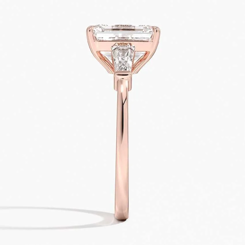 2.00 CT Moissanite Emerald Cut Ring  Yellow, White, Rose (Gold) Silver, Platinum Jewellery  Sterling Silver Ring for Women with Tapered Baguette Cut Side Stones (10K, 14K, 18K)