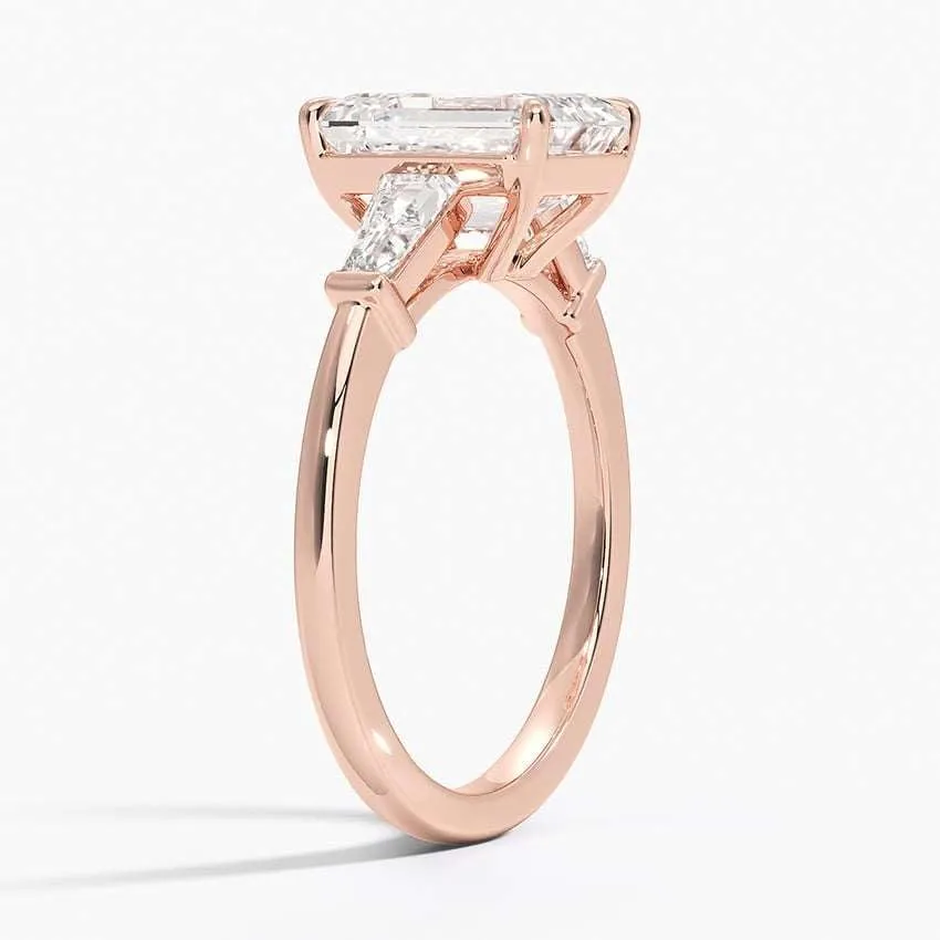 2.00 CT Moissanite Emerald Cut Ring  Yellow, White, Rose (Gold) Silver, Platinum Jewellery  Sterling Silver Ring for Women with Tapered Baguette Cut Side Stones (10K, 14K, 18K)
