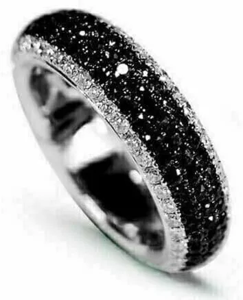 2.00Ct Round Cut Black Lab Created White Diamond Half Eternity Wedding Band Ring, 14K White Gold Finish