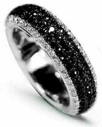 2.00Ct Round Cut Black Lab Created White Diamond Half Eternity Wedding Band Ring, 14K White Gold Finish