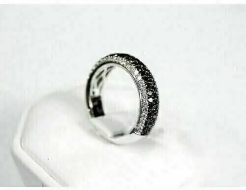 2.00Ct Round Cut Black Lab Created White Diamond Half Eternity Wedding Band Ring, 14K White Gold Finish