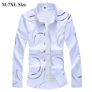 2020 Autumn New Men's Printed Shirt Fashion Casual White Long Sleeve Shirt Male Brand Clothes Plus Size 5XL 6XL 7XL