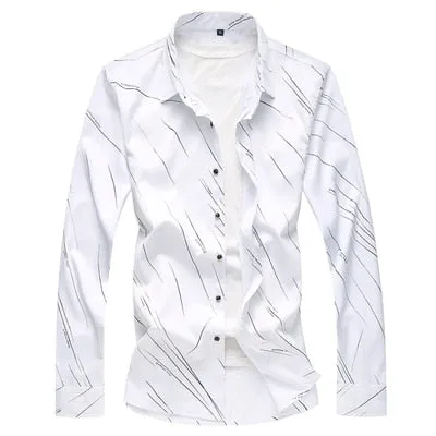 2020 Autumn New Men's Printed Shirt Fashion Casual White Long Sleeve Shirt Male Brand Clothes Plus Size 5XL 6XL 7XL