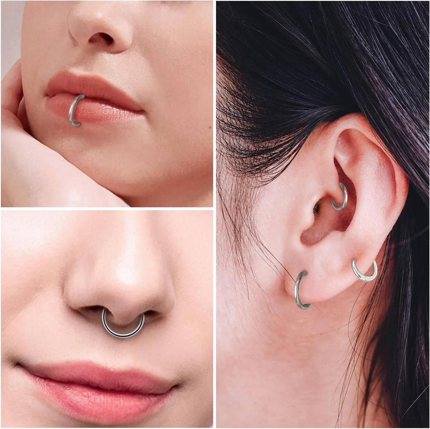 20G 18G 16G 14G F136 Titanium Nose Ring Hoop Seamless Hinged Clicker Segment Septum Nose Lip Ring Hoop Snug Daith Rook Conch Tragus Helix Cartilage Earring Hoop Piercing Jewelry for Women Men