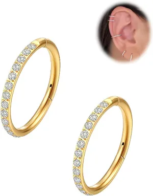 20G 18G 16G Nose Rings Hoops Surgical Steel CZ Hinged Segment Rings Septum Nose Hoops Conch Helix Tragus Cartilage Snug Daith Rook Lobe Piercing Jewelry 6mm 8mm 10mm