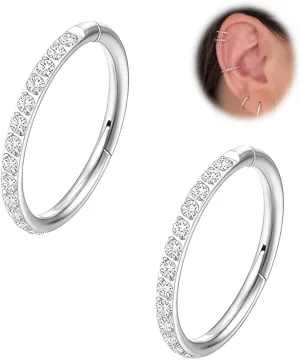 20G 18G 16G Nose Rings Hoops Surgical Steel CZ Hinged Segment Rings Septum Nose Hoops Conch Helix Tragus Cartilage Snug Daith Rook Lobe Piercing Jewelry 6mm 8mm 10mm