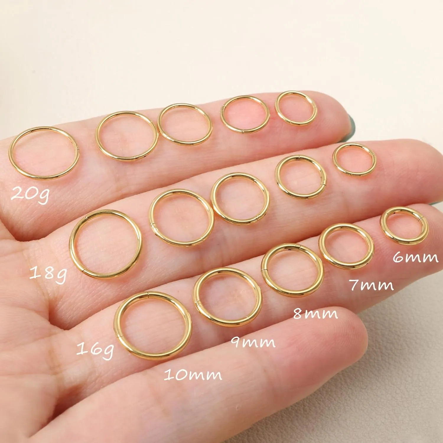 20G 18G 16G Titanium Nose Ring Hoop, Cartilage Hoop Earrings for Women Men Silver Gold Nose Ring Septum Ring Tragus Conch Helix Daith Lip Piercing Jewelry 6mm/7mm/8mm/9mm/10mm (Gold-20g, 6mm)