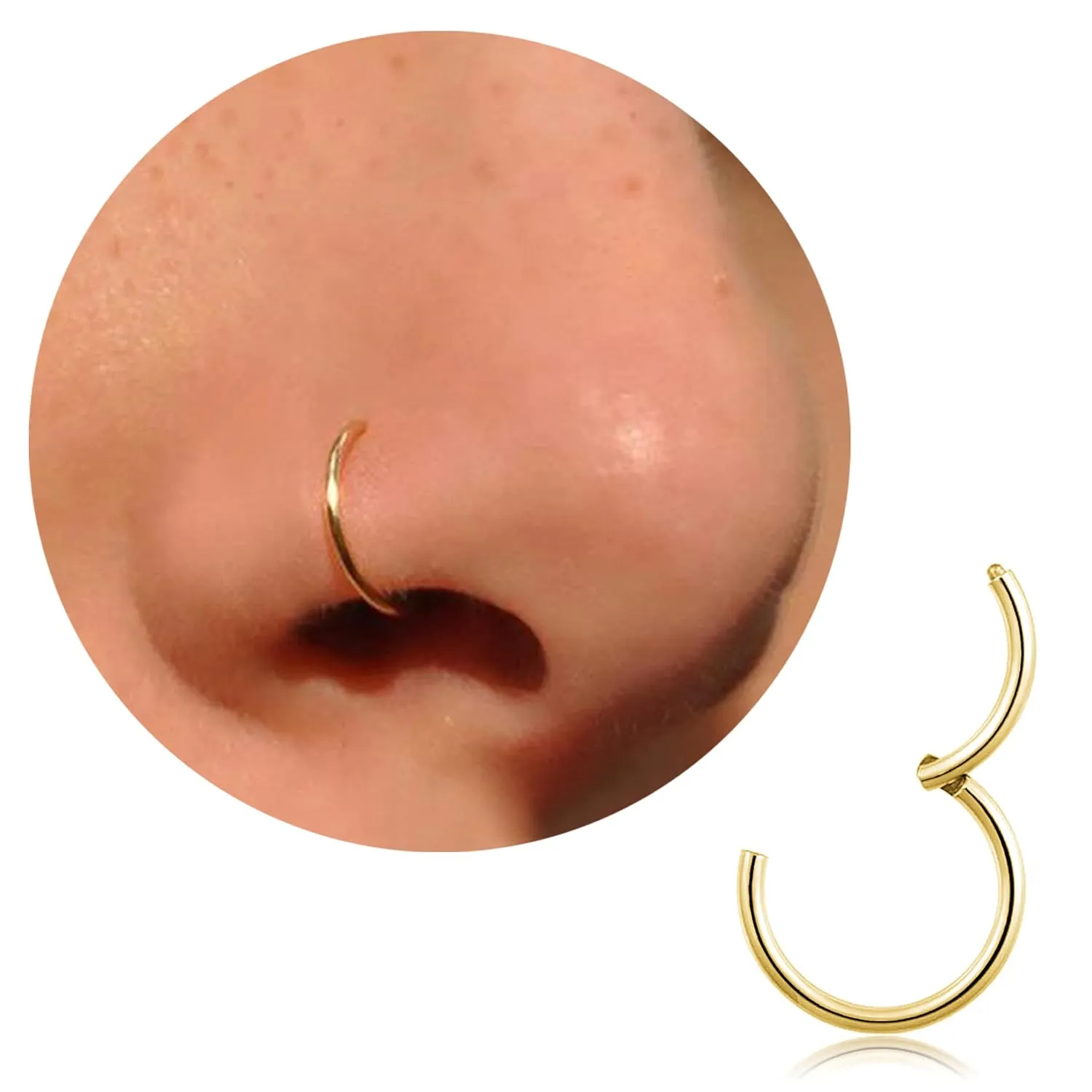 20G 18G 16G Titanium Nose Ring Hoop, Cartilage Hoop Earrings for Women Men Silver Gold Nose Ring Septum Ring Tragus Conch Helix Daith Lip Piercing Jewelry 6mm/7mm/8mm/9mm/10mm (Gold-20g, 6mm)