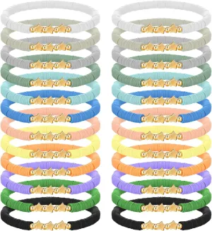 24 Pcs End of Year Student Gifts from Teacher Friendship Star Bracelets Bulk Morandi Beaded Star Stackable Bracelets Bulk for Gifts Unisex Party Favors Preppy Charms for Birthday Graduation Reward
