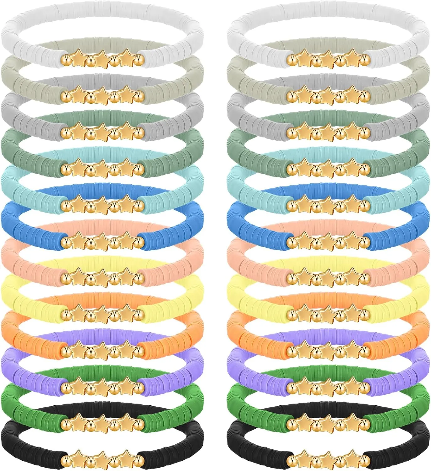 24 Pcs End of Year Student Gifts from Teacher Friendship Star Bracelets Bulk Morandi Beaded Star Stackable Bracelets Bulk for Gifts Unisex Party Favors Preppy Charms for Birthday Graduation Reward