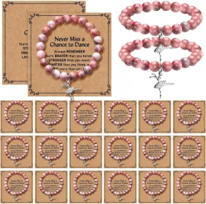 24 Sets Dance Recital Team Gifts Bulk for Bracelet Pink Dancing Adjustable Ballet Stuff Ballerina Bracelet with Card for International Dance Day Dancing Competition Prizes Gifts(Stylish Style)