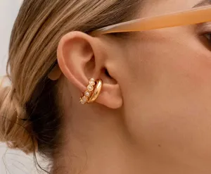 24k Gold Plated Pearl Ear Cuff. No tarnish. Bead ear cuff. No ear holes. No piercing. Ear wrap. Ear crawler.