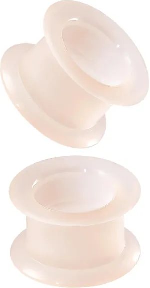 2PCS Ear Gauges Flesh Tone Thick Wall Silicone Double Flared Flesh Skin Tone Black Ear Gauges Tunnel Plugs Stretchers Expander for Women Men 8G-1" 3-25mm