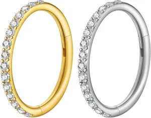 2Pcs Titanium & 316L Steel Nose Ring Hoops, Gold/Silver Cartilage Earrings for Men & Women - Septum, Tragus, Conch, Helix, Daith, Lip Piercing Jewelry with CZ Accent