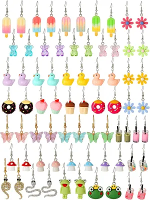 36 Pairs Cute Weird Fun Earrings for Teen Girls Unique Funky Cool Dangle Earrings Set for Wome