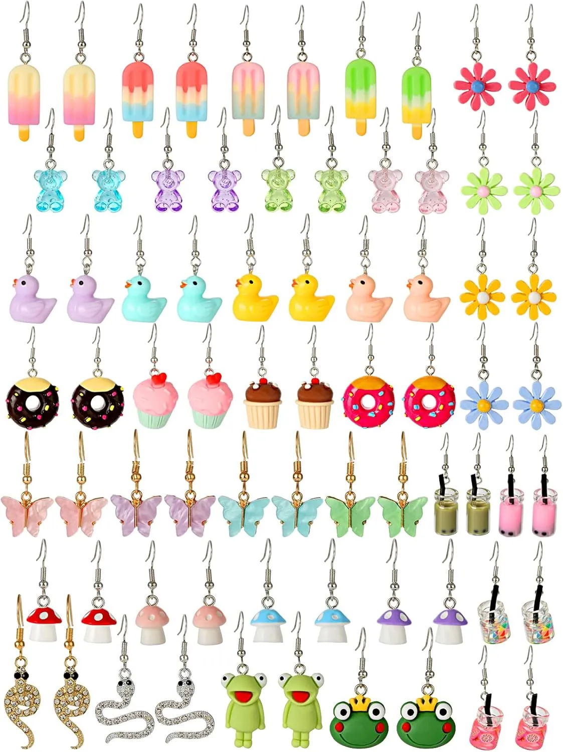 36 Pairs Cute Weird Fun Earrings for Teen Girls Unique Funky Cool Dangle Earrings Set for Wome