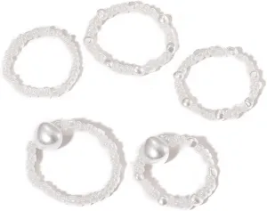 4 pcs White Pearl Adjustable Rings for Women and Handmade Stacking Stackable Beaded Rings (4 pcs White Pearl)