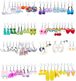 40 Pairs Fun & Funky Weird Earrings: Novelty Earring Collection for Women Mushroom, Gummy Bear, Boba, Duck, and More! (Bulk Pack)