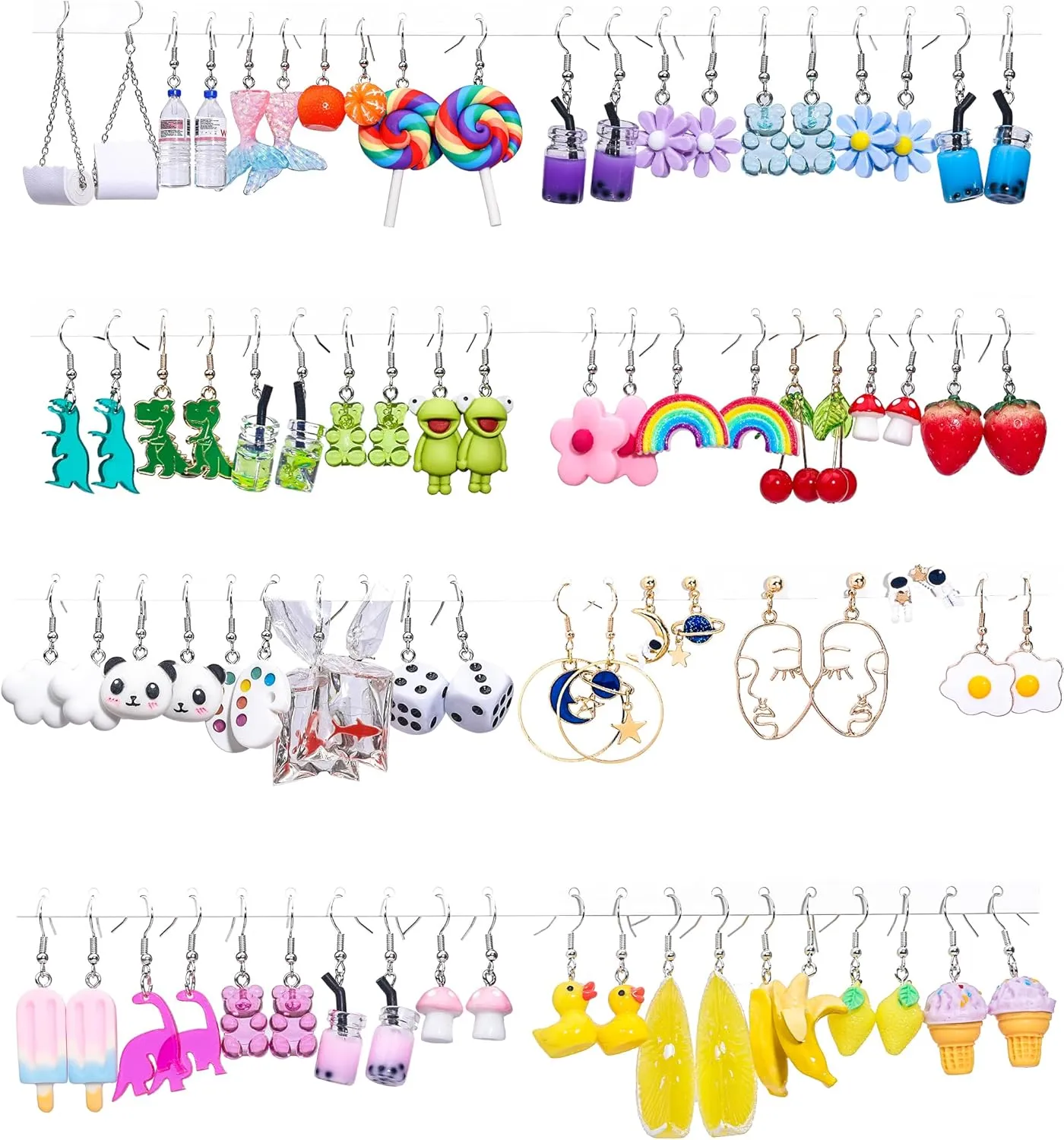 40 Pairs Fun & Funky Weird Earrings: Novelty Earring Collection for Women Mushroom, Gummy Bear, Boba, Duck, and More! (Bulk Pack)