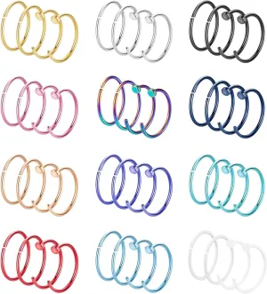 48Pcs 18G 20G 22G Stainless Steel Nose Ring Hoop for Women Men Nose Hoops Colorful Nose Rings Cartilage Helix Earrings Lip Rings Nose Piercing Jewelry 8mm 10mm