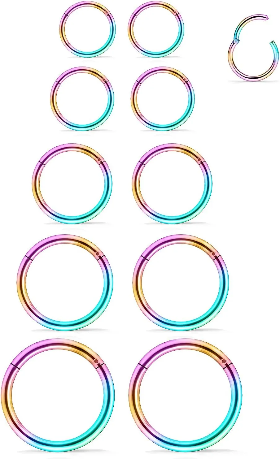 5 Pairs 16G Nose Rings Hoops 316l Surgical Steel Septum Jewelry Hinged Segment Clicker Lip Ring Cartilage Tragus Rook Earrings Hoop 8mm 10mm 12mm 14mm 16mm Silver Black Gold Rainbow Rose Gold