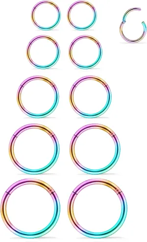 5 Pairs 16G Nose Rings Hoops 316l Surgical Steel Septum Jewelry Hinged Segment Clicker Lip Ring Cartilage Tragus Rook Earrings Hoop 8mm 10mm 12mm 14mm 16mm Silver Black Gold Rainbow Rose Gold