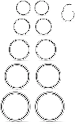 5 Pairs 16G Nose Rings Hoops 316l Surgical Steel Septum Jewelry Hinged Segment Clicker Lip Ring Cartilage Tragus Rook Earrings Hoop 8mm 10mm 12mm 14mm 16mm Silver Black Gold Rainbow Rose Gold
