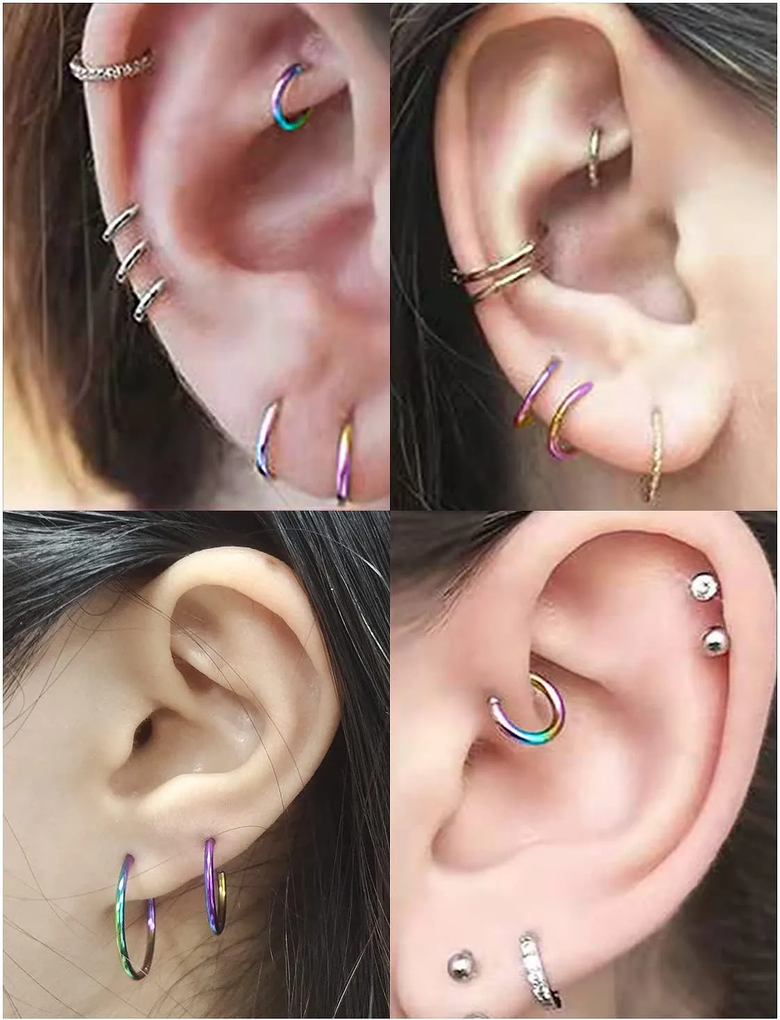 5 Pairs 16G Nose Rings Hoops 316l Surgical Steel Septum Jewelry Hinged Segment Clicker Lip Ring Cartilage Tragus Rook Earrings Hoop 8mm 10mm 12mm 14mm 16mm Silver Black Gold Rainbow Rose Gold