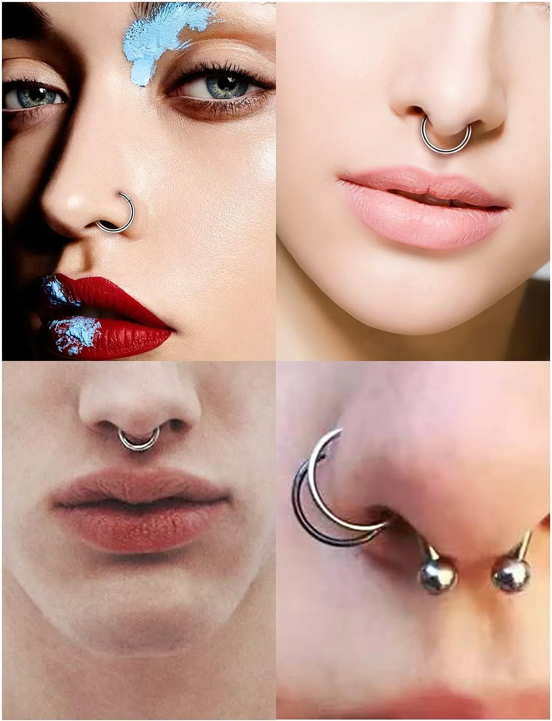 5 Pairs 16G Nose Rings Hoops 316l Surgical Steel Septum Jewelry Hinged Segment Clicker Lip Ring Cartilage Tragus Rook Earrings Hoop 8mm 10mm 12mm 14mm 16mm Silver Black Gold Rainbow Rose Gold