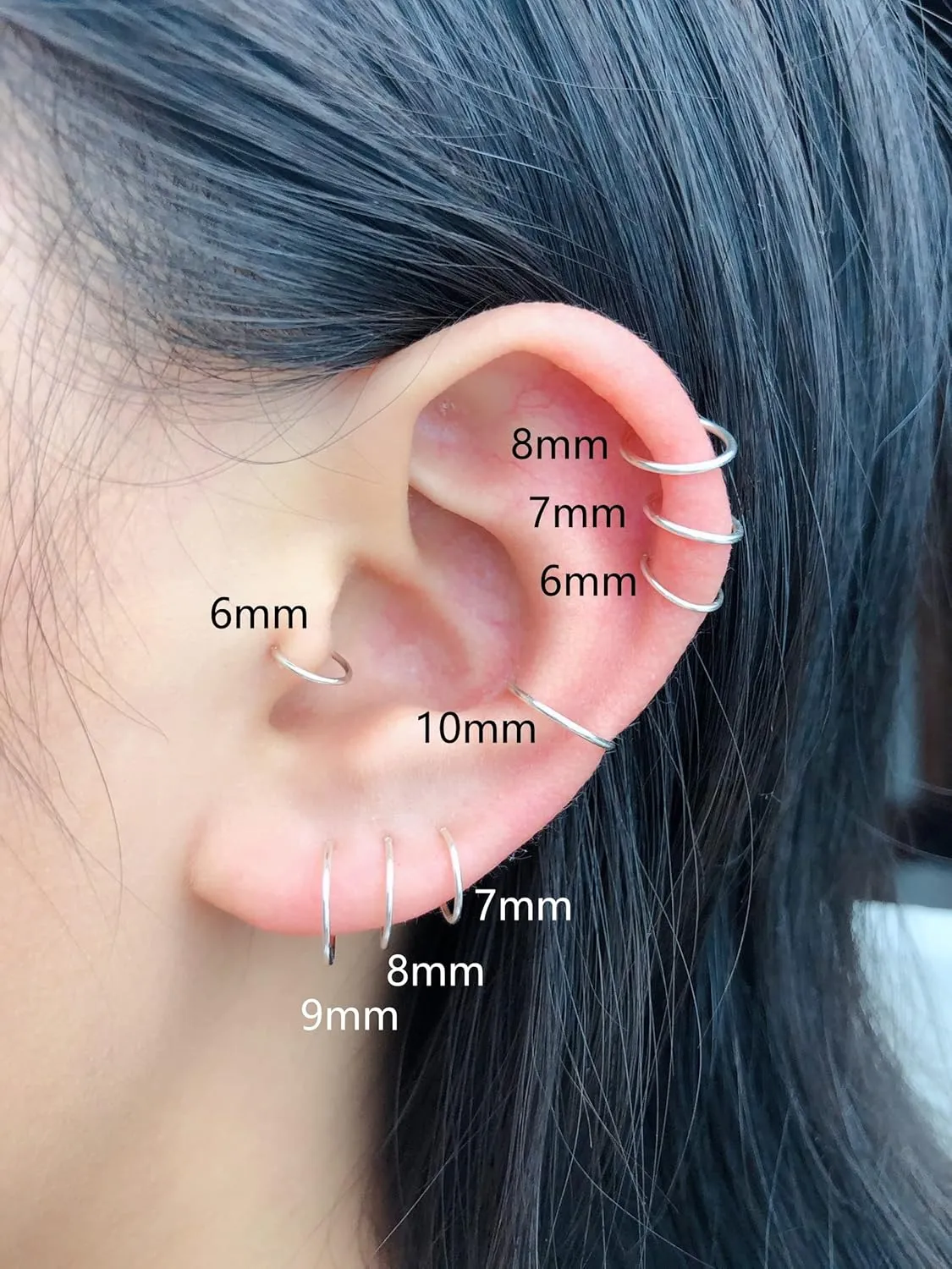 5 Pairs Handmade 925 Sterling Silver Nose Ring Hoop Small Hoop Earrings set for Cartilage Tragus Helix Multiple Piercing Jewelry 6mm 7mm 8mm 9mm 10mm