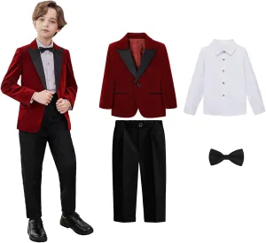 5 Piece Suits for Boys Formal Slim Fit Suit Set Wedding Ring Bearer Outfits Kids Tuxedo Suit First Communion Outfits