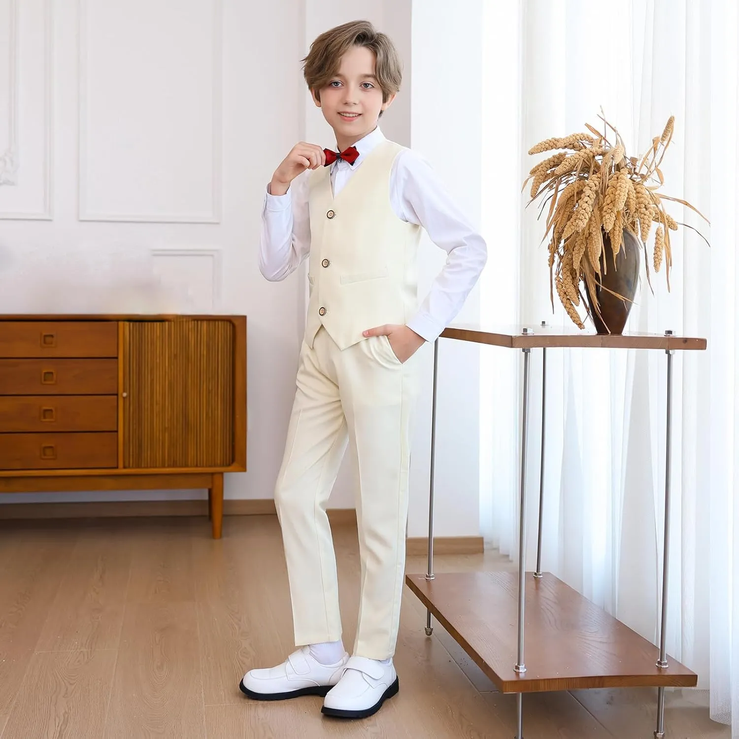 5 Piece Suits for Boys Formal Slim Fit Suit Set Wedding Ring Bearer Outfits Kids Tuxedo Suit First Communion Outfits