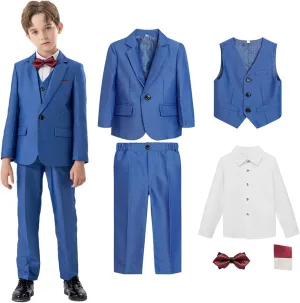 5 Piece Suits for Boys Formal Slim Fit Suit Set Wedding Ring Bearer Outfits Kids Tuxedo Suit First Communion Outfits