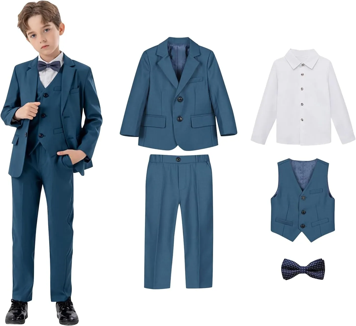5 Piece Suits for Boys Formal Slim Fit Suit Set Wedding Ring Bearer Outfits Kids Tuxedo Suit First Communion Outfits