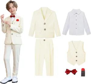 5 Piece Suits for Boys Formal Slim Fit Suit Set Wedding Ring Bearer Outfits Kids Tuxedo Suit First Communion Outfits