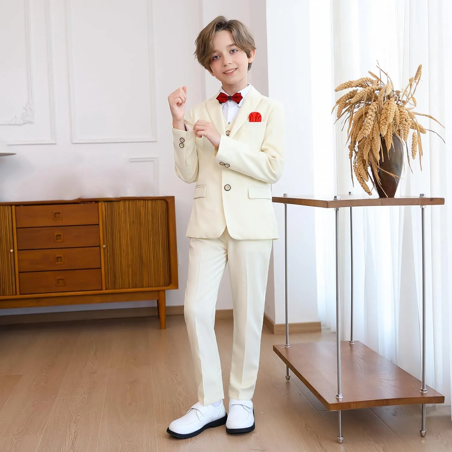 5 Piece Suits for Boys Formal Slim Fit Suit Set Wedding Ring Bearer Outfits Kids Tuxedo Suit First Communion Outfits