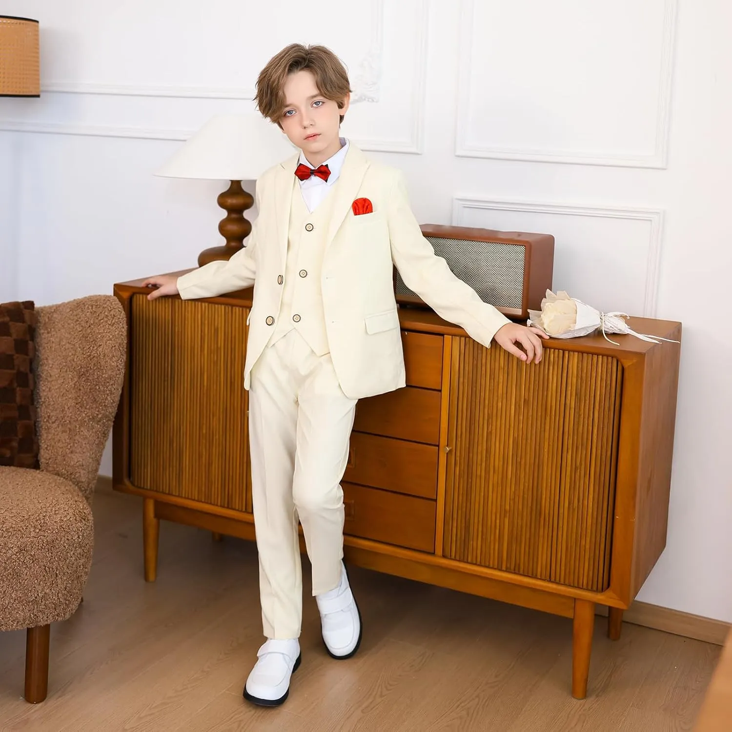 5 Piece Suits for Boys Formal Slim Fit Suit Set Wedding Ring Bearer Outfits Kids Tuxedo Suit First Communion Outfits