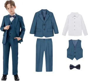 5 Piece Suits for Boys Formal Slim Fit Suit Set Wedding Ring Bearer Outfits Kids Tuxedo Suit First Communion Outfits
