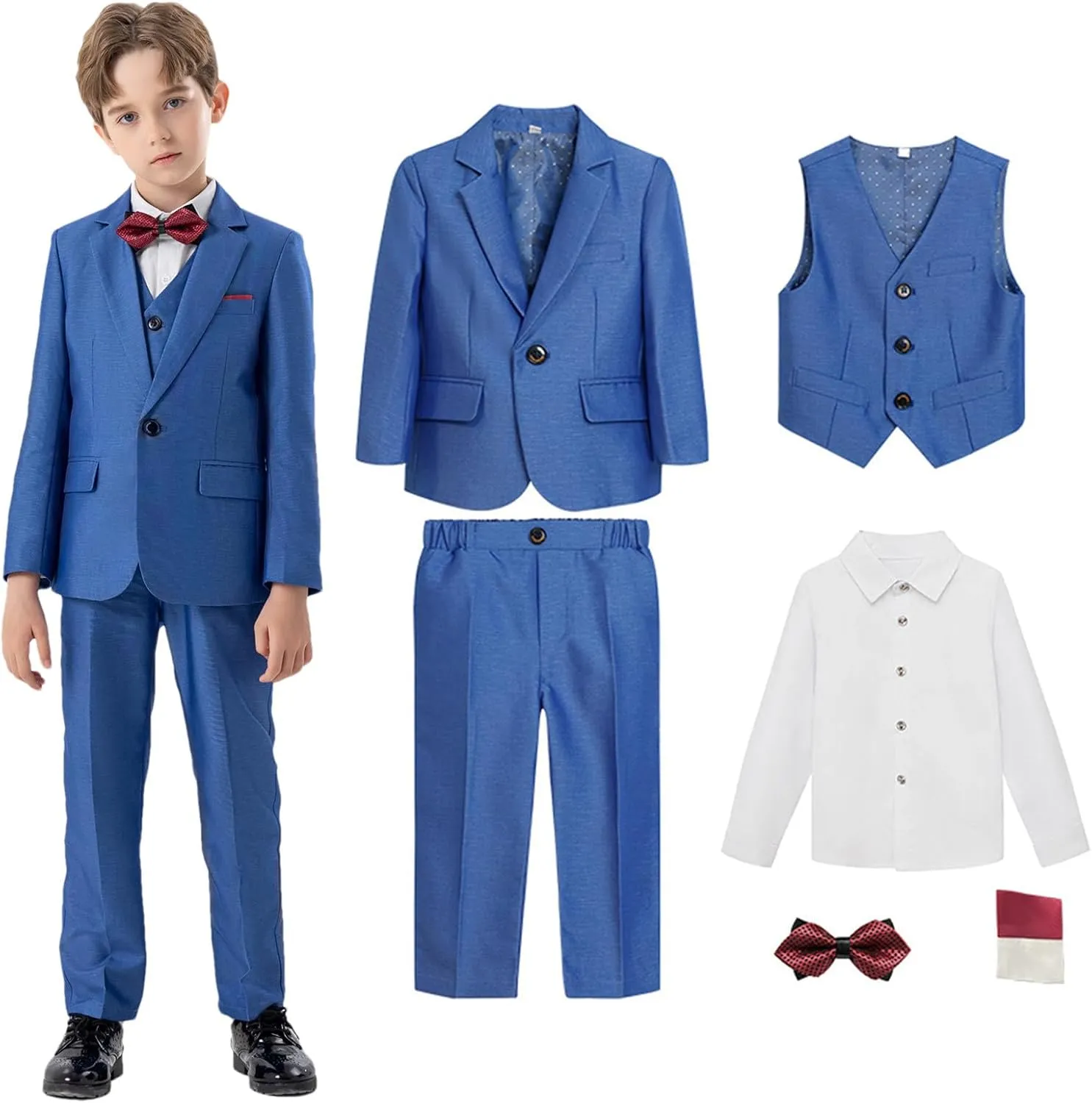 5 Piece Suits for Boys Formal Slim Fit Suit Set Wedding Ring Bearer Outfits Kids Tuxedo Suit First Communion Outfits