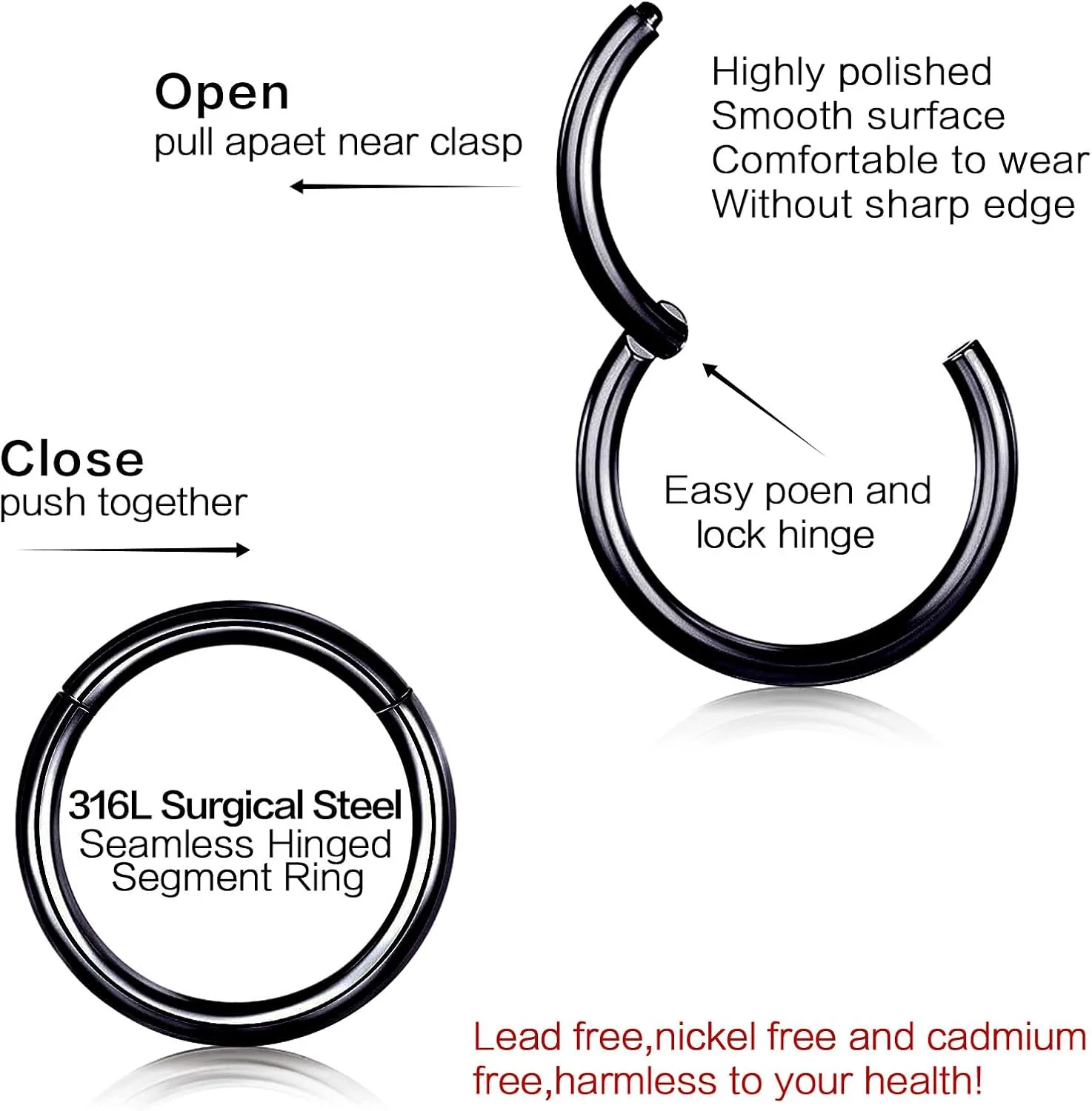 5PCS Nose Rings Hoop Surgical Steel 16G 18G 20G Tragus Helix Conch Hoop Earrings 6/7/8/9/10mm