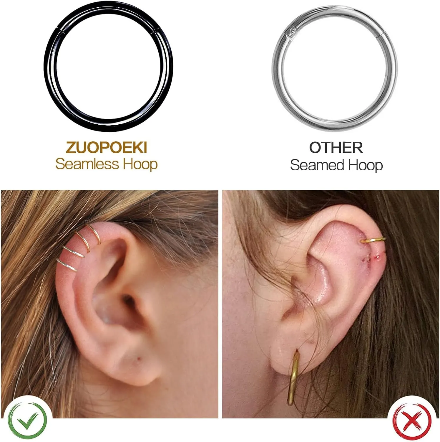 5PCS Nose Rings Hoop Surgical Steel 16G 18G 20G Tragus Helix Conch Hoop Earrings 6/7/8/9/10mm