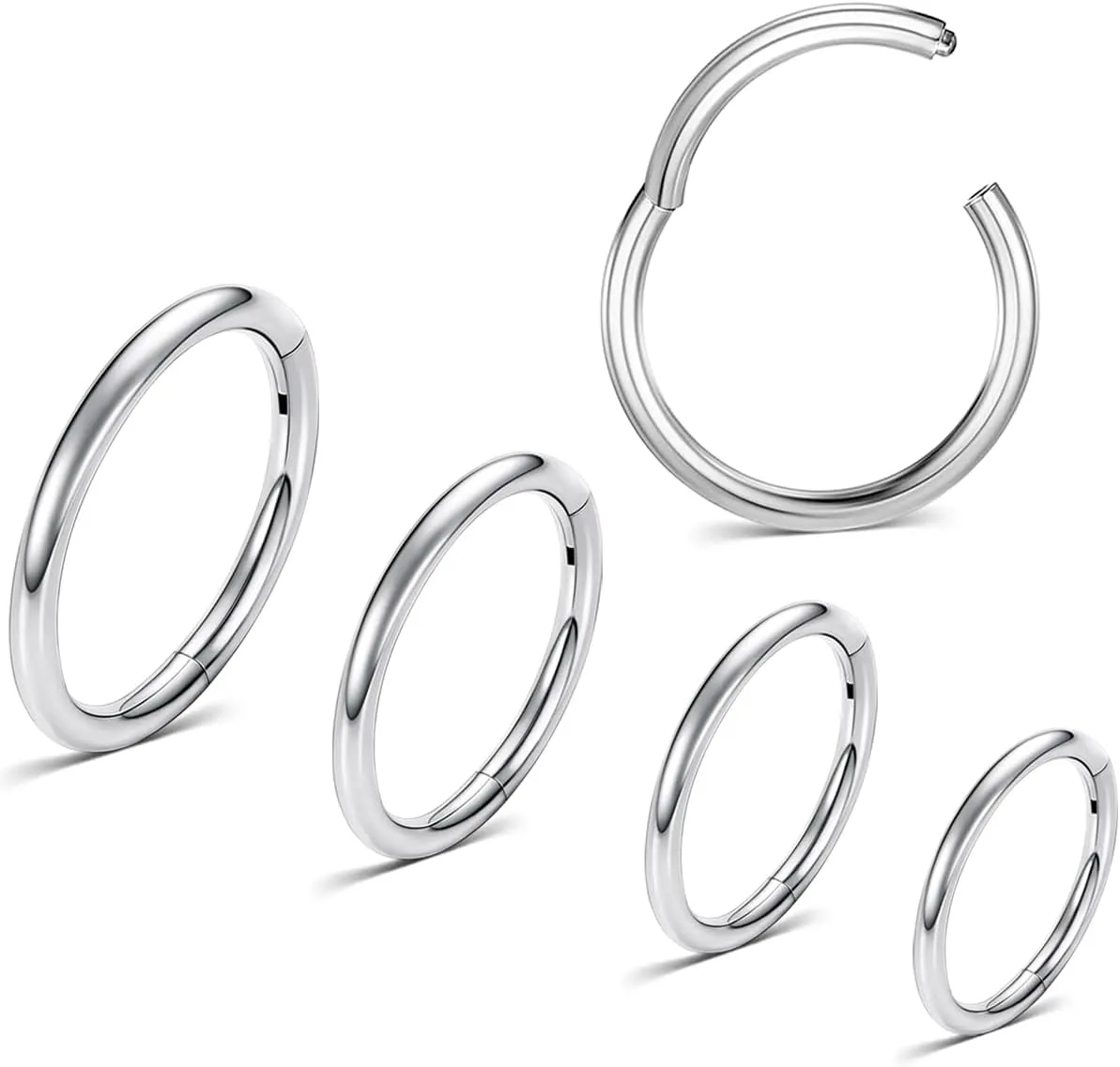 5PCS Nose Rings Hoop Surgical Steel 16G 18G 20G Tragus Helix Conch Hoop Earrings 6/7/8/9/10mm