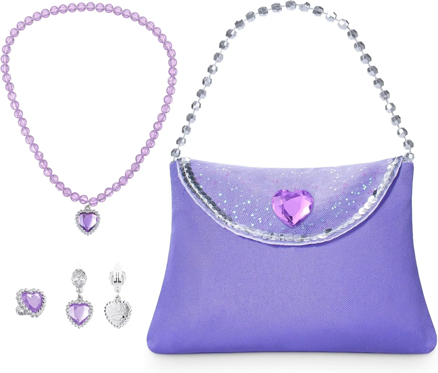 5PCS Princess Costume Accessories Set - with Princess Dress Up Handbag, Necklaces, Rings, Earrings