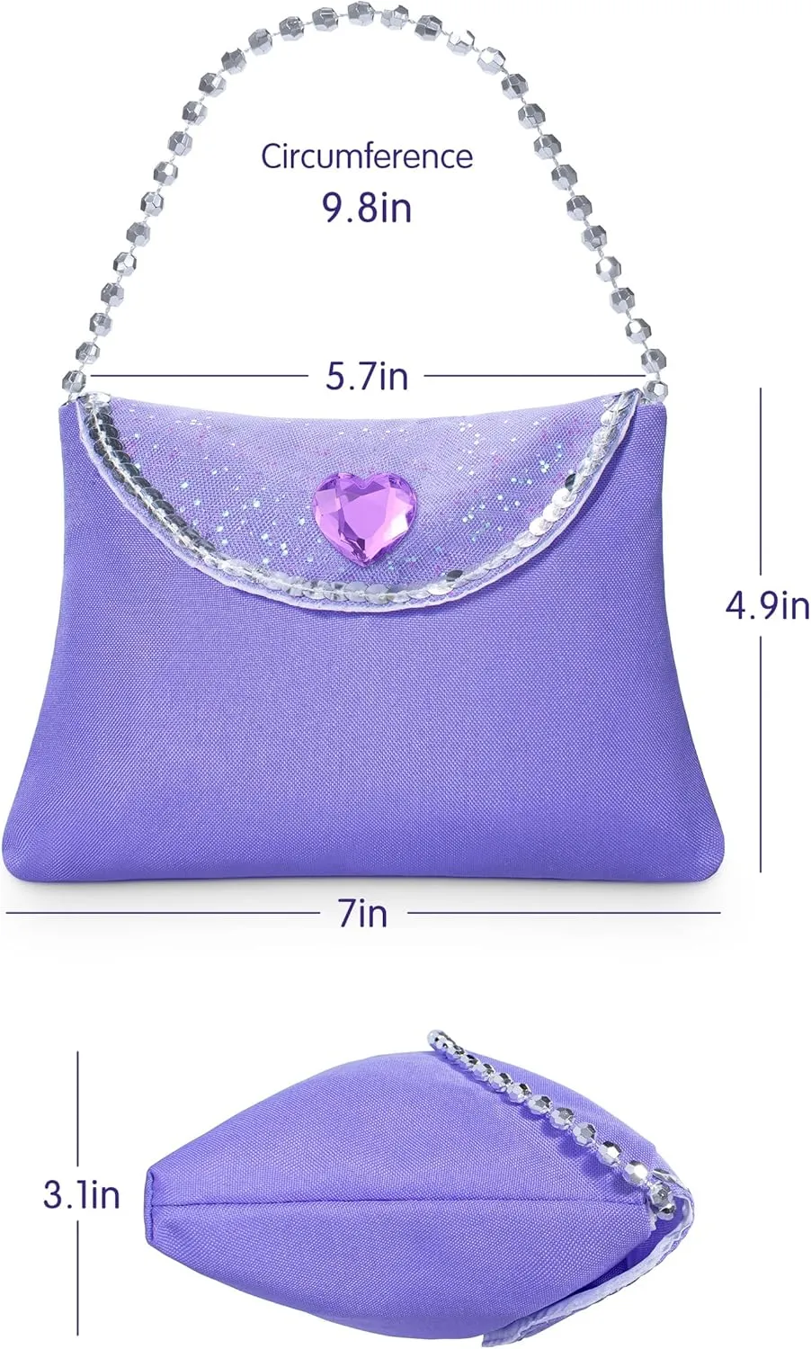 5PCS Princess Costume Accessories Set - with Princess Dress Up Handbag, Necklaces, Rings, Earrings