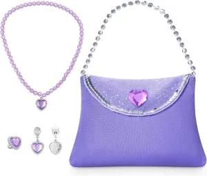 5PCS Princess Costume Accessories Set - with Princess Dress Up Handbag, Necklaces, Rings, Earrings